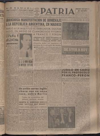 'Patria : diario de Falange Española Tradicionalista y de las J.O.N.S.' - Año XIII Número 4314 - 1948 abril 6