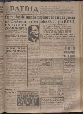 'Patria : diario de Falange Española Tradicionalista y de las J.O.N.S.' - Año XIII Número 4315 - 1948 abril 7