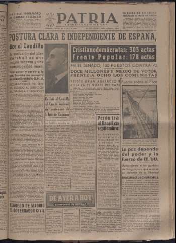 'Patria : diario de Falange Española Tradicionalista y de las J.O.N.S.' - Año XIII Número 4328 - 1948 abril 22