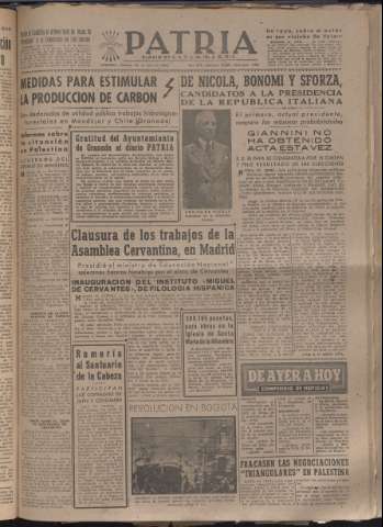 'Patria : diario de Falange Española Tradicionalista y de las J.O.N.S.' - Año XIII Número 4330 - 1948 abril 24