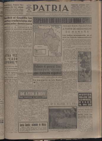 'Patria : diario de Falange Española Tradicionalista y de las J.O.N.S.' - Año XIII Número 4347 - 1948 mayo 14