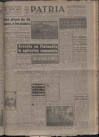 'Patria : diario de Falange Española Tradicionalista y de las J.O.N.S.' - Año XIII Número 4357 - 1948 mayo 26