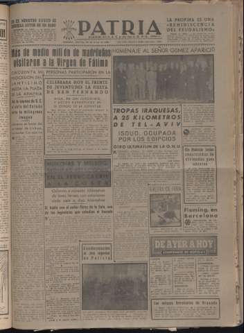 'Patria : diario de Falange Española Tradicionalista y de las J.O.N.S.' - Año XIII Número 4361 - 1948 mayo 30