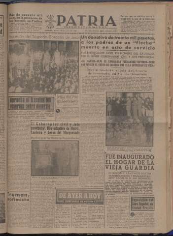 'Patria : diario de Falange Española Tradicionalista y de las J.O.N.S.' - Año XIII Número 4374 - 1948 junio 15