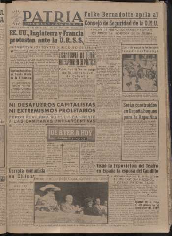 'Patria : diario de Falange Española Tradicionalista y de las J.O.N.S.' - Año XIII Número 4393 - 1948 julio 7