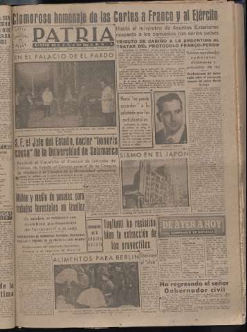 'Patria : diario de Falange Española Tradicionalista y de las J.O.N.S.' - Año XIII Número 4400 - 1948 julio 15