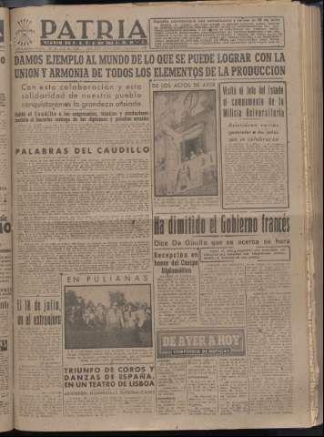 'Patria : diario de Falange Española Tradicionalista y de las J.O.N.S.' - Año XIII Número 4404 - 1948 julio 20