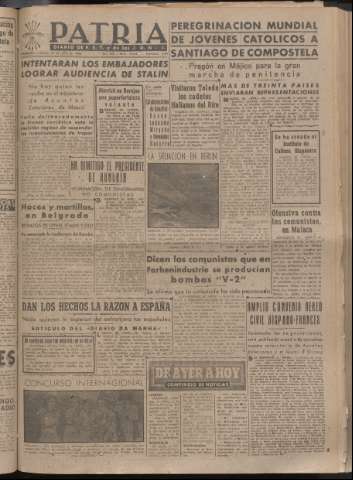 'Patria : diario de Falange Española Tradicionalista y de las J.O.N.S.' - Año XIII Número 4413 - 1948 julio 31