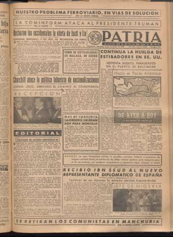 'Patria : diario de Falange Española Tradicionalista y de las J.O.N.S.' - Año XIII Número 4505 - 1948 noviembre 17