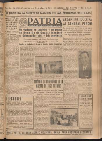 'Patria : diario de Falange Española Tradicionalista y de las J.O.N.S.' - Año XIII Número 4507 - 1948 noviembre 19