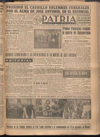 'Patria : diario de Falange Española Tradicionalista y de las J.O.N.S.' - Año XIII Número 4509 - 1948 noviembre 21