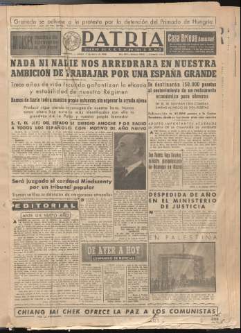 'Patria : diario de Falange Española Tradicionalista y de las J.O.N.S.' - Año XIV Número 4542 - 1949 enero 1