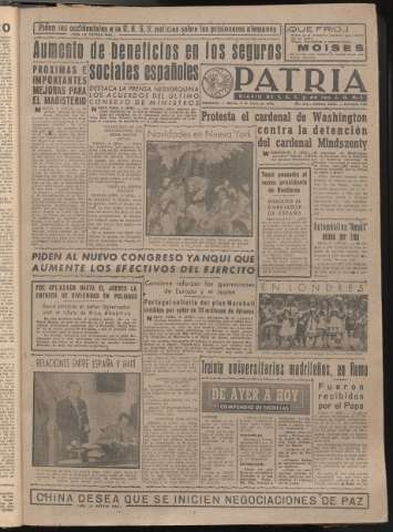 'Patria : diario de Falange Española Tradicionalista y de las J.O.N.S.' - Año XIV Número 4544 - 1949 enero 4