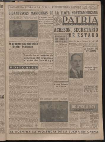'Patria : diario de Falange Española Tradicionalista y de las J.O.N.S.' - Año XIV Número 4548 - 1949 enero 8