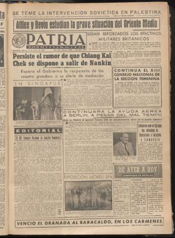 'Patria : diario de Falange Española Tradicionalista y de las J.O.N.S.' - Año XIV Número 4550 - 1949 enero 11