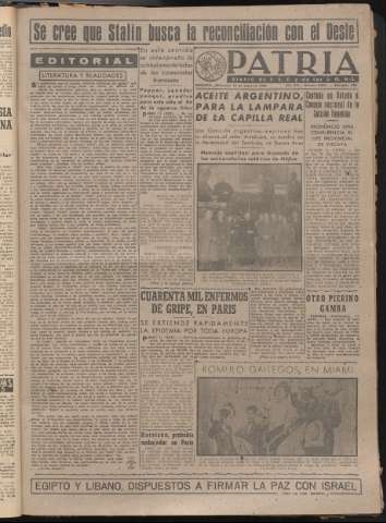 'Patria : diario de Falange Española Tradicionalista y de las J.O.N.S.' - Año XIV Número 4551 - 1949 enero 12