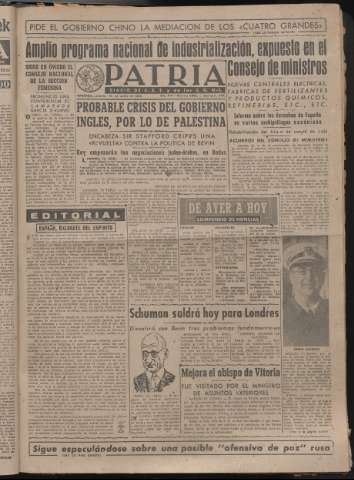 'Patria : diario de Falange Española Tradicionalista y de las J.O.N.S.' - Año XIV Número 4552 - 1949 enero 13