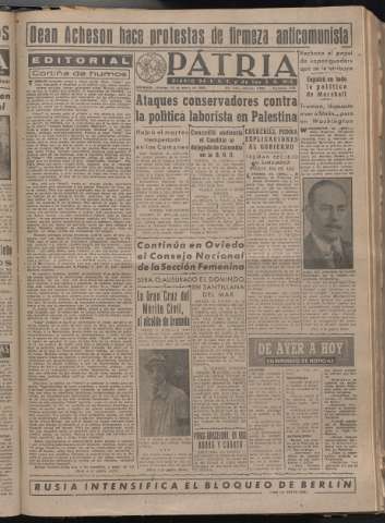 'Patria : diario de Falange Española Tradicionalista y de las J.O.N.S.' - Año XIV Número 4553 - 1949 enero 14