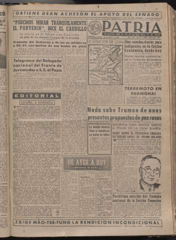 'Patria : diario de Falange Española Tradicionalista y de las J.O.N.S.' - Año XIV Número 4554 - 1949 enero 15