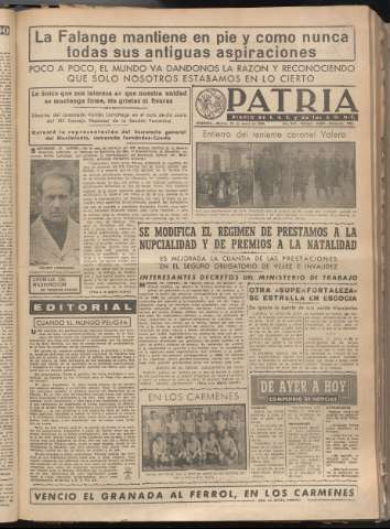 'Patria : diario de Falange Española Tradicionalista y de las J.O.N.S.' - Año XIV Número 4556 - 1949 enero 18