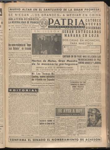 'Patria : diario de Falange Española Tradicionalista y de las J.O.N.S.' - Año XIV Número 4557 - 1949 enero 19