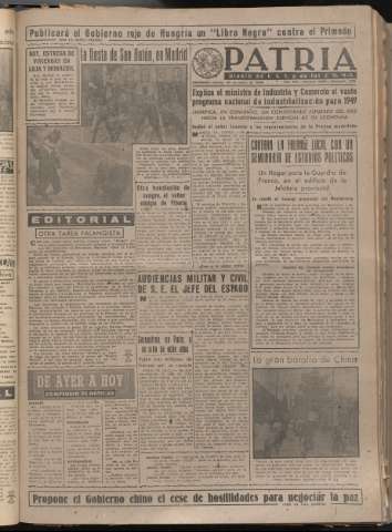 'Patria : diario de Falange Española Tradicionalista y de las J.O.N.S.' - Año XIV Número 4558 - 1949 enero 20