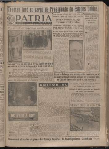 'Patria : diario de Falange Española Tradicionalista y de las J.O.N.S.' - Año XIV Número 4559 - 1949 enero 21