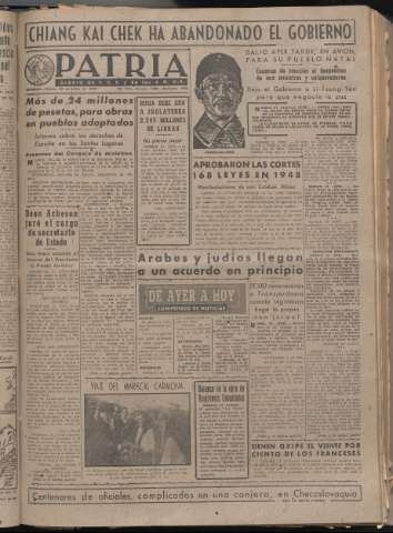 'Patria : diario de Falange Española Tradicionalista y de las J.O.N.S.' - Año XIV Número 4560 - 1949 enero 22