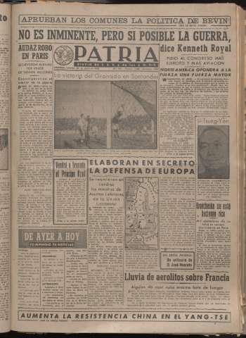 'Patria : diario de Falange Española Tradicionalista y de las J.O.N.S.' - Año XIV Número 4565 - 1949 enero 28