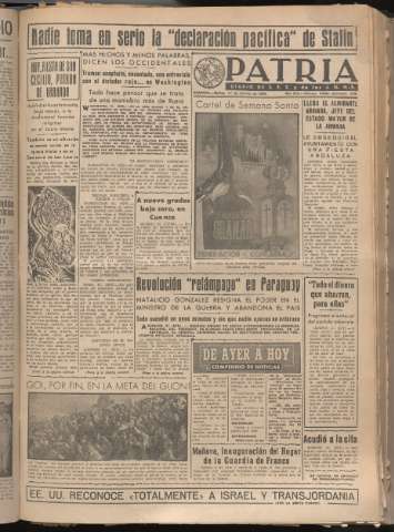 'Patria : diario de Falange Española Tradicionalista y de las J.O.N.S.' - Año XIV Número 4568 - 1949 febrero 1