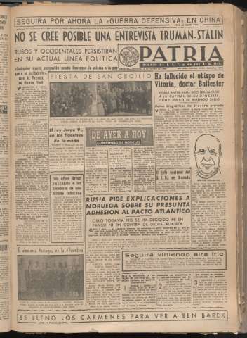 'Patria : diario de Falange Española Tradicionalista y de las J.O.N.S.' - Año XIV Número 4569 - 1949 febrero 2