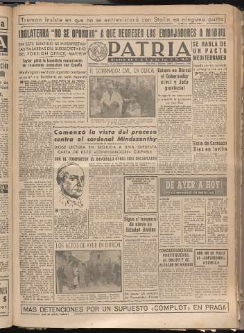 'Patria : diario de Falange Española Tradicionalista y de las J.O.N.S.' - Año XIV Número 4571 - 1949 febrero 4