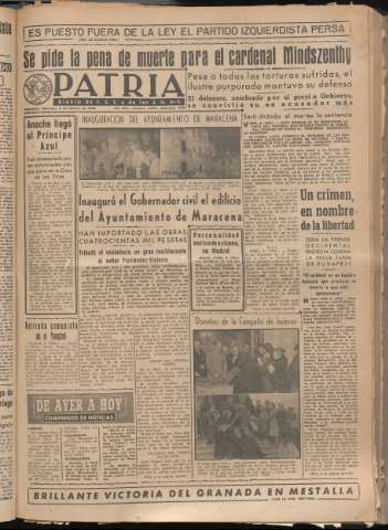 'Patria : diario de Falange Española Tradicionalista y de las J.O.N.S.' - Año XIV Número 4573 - 1949 febrero 6