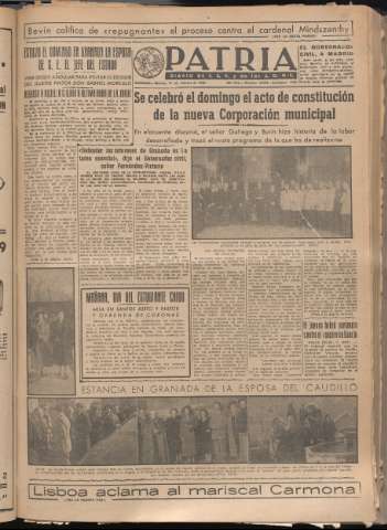'Patria : diario de Falange Española Tradicionalista y de las J.O.N.S.' - Año XIV Número 4574 - 1949 febrero 8