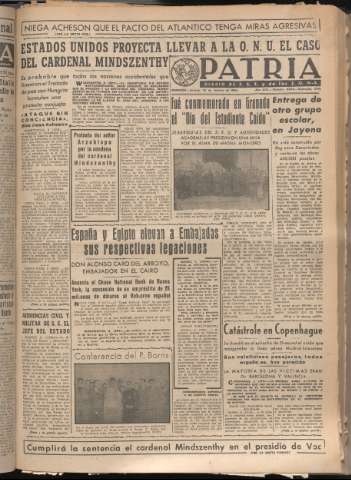 'Patria : diario de Falange Española Tradicionalista y de las J.O.N.S.' - Año XIV Número 4576 - 1949 febrero 10