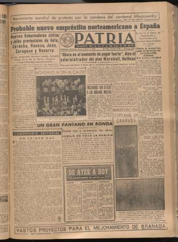 'Patria : diario de Falange Española Tradicionalista y de las J.O.N.S.' - Año XIV Número 4581 - 1949 febrero 16