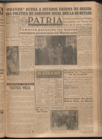 'Patria : diario de Falange Española Tradicionalista y de las J.O.N.S.' - Año XIV Número 4588 - 1949 febrero 24