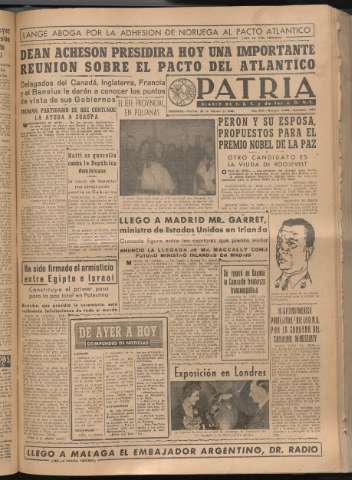 'Patria : diario de Falange Española Tradicionalista y de las J.O.N.S.' - Año XIV Número 4589 - 1949 febrero 25