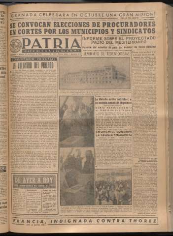 'Patria : diario de Falange Española Tradicionalista y de las J.O.N.S.' - Año XIV Número 4590 - 1949 febrero 26