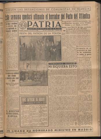 'Patria : diario de Falange Española Tradicionalista y de las J.O.N.S.' - Año XIV Número 4593 - 1949 marzo 2