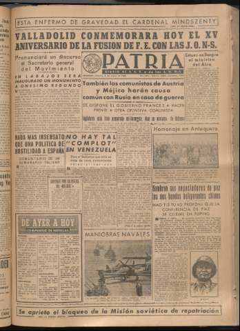 'Patria : diario de Falange Española Tradicionalista y de las J.O.N.S.' - Año XIV Número 4595 - 1949 marzo 4