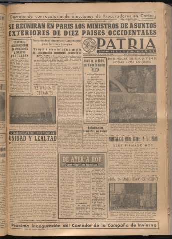 'Patria : diario de Falange Española Tradicionalista y de las J.O.N.S.' - Año XIV Número 4598 - 1949 marzo 8