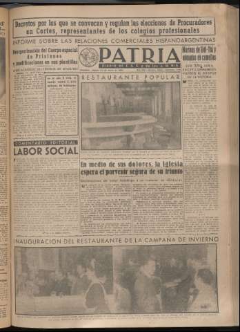 'Patria : diario de Falange Española Tradicionalista y de las J.O.N.S.' - Año XIV Número 4602 - 1949 marzo 12
