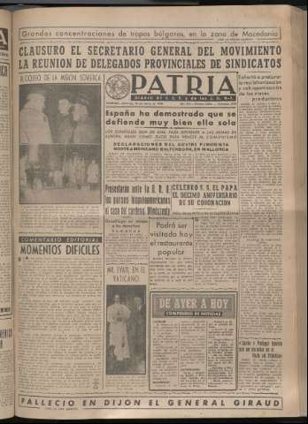 'Patria : diario de Falange Española Tradicionalista y de las J.O.N.S.' - Año XIV Número 4603 - 1949 marzo 13