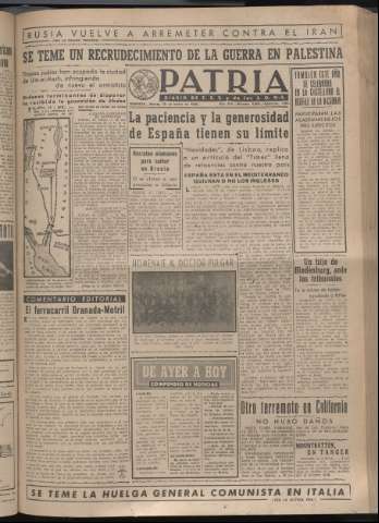 'Patria : diario de Falange Española Tradicionalista y de las J.O.N.S.' - Año XIV Número 4604 - 1949 marzo 15