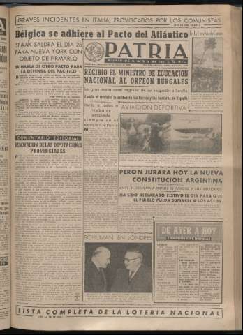 'Patria : diario de Falange Española Tradicionalista y de las J.O.N.S.' - Año XIV Número 4605 - 1949 marzo 16