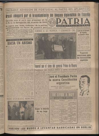 'Patria : diario de Falange Española Tradicionalista y de las J.O.N.S.' - Año XIV Número 4606 - 1949 marzo 17