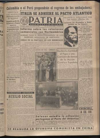 'Patria : diario de Falange Española Tradicionalista y de las J.O.N.S.' - Año XIV Número 4608 - 1949 marzo 19