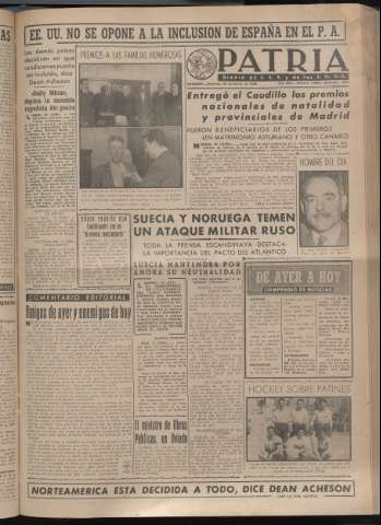 'Patria : diario de Falange Española Tradicionalista y de las J.O.N.S.' - Año XIV Número 4609 - 1949 marzo 20