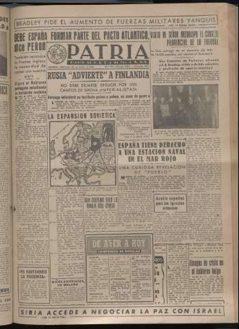 'Patria : diario de Falange Española Tradicionalista y de las J.O.N.S.' - Año XIV Número 4611 - 1949 marzo 23